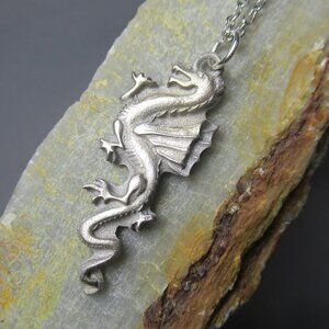 Silver Dragon Pendant, Hand Cast Bronze